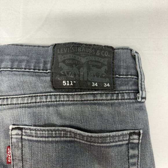 Levi’s 511 Gray Wash Distressed Denim Jeans Slim Straight Men’s W34 L34 - Picture 5 of 8
